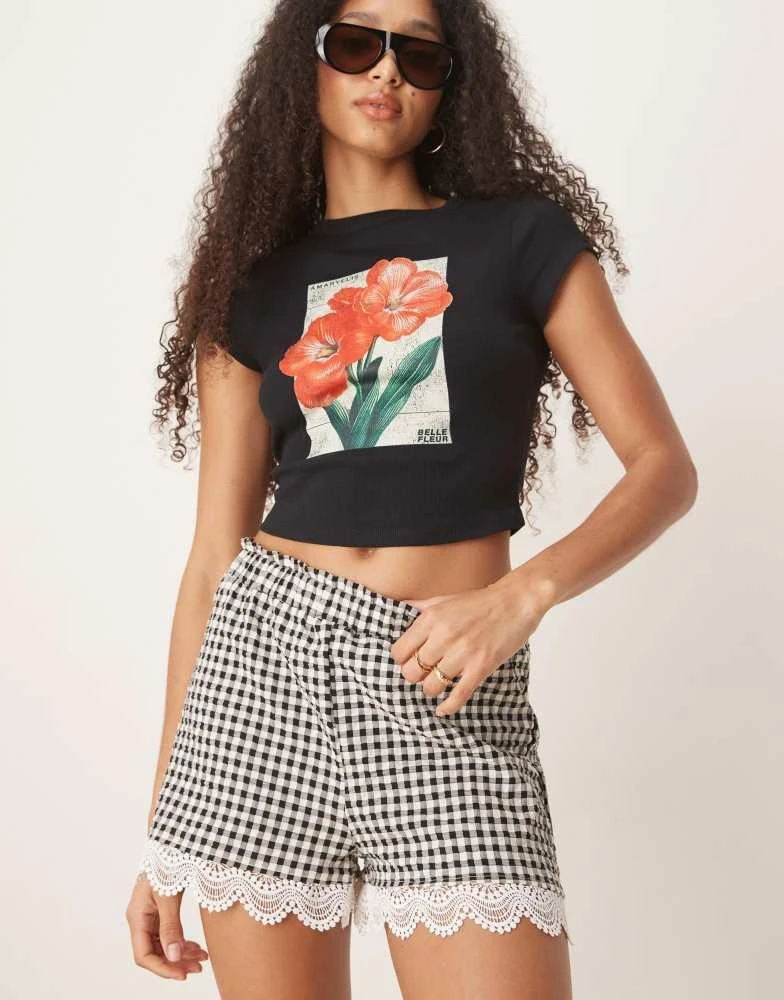 ASOS ASOS DESIGN lace trim micro short in gingham 3