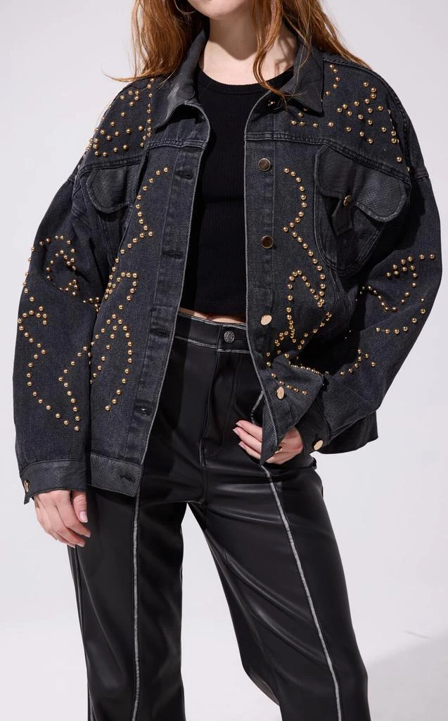 AZALEA WANG Ricki Black Studded Denim Jacket