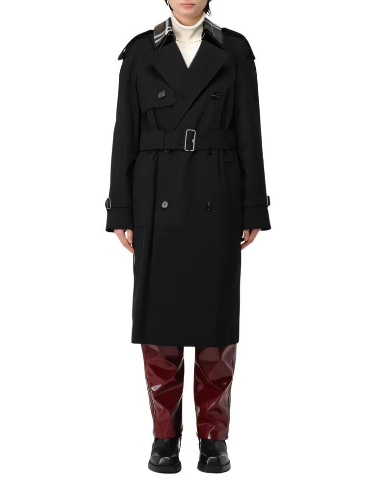 Burberry Double-Breasted Trench Coat with Distinctive Plaid Detail