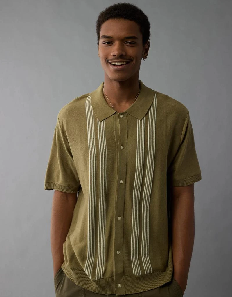 AE AE Weekend Button-Up Striped Sweater Polo Shirt 1