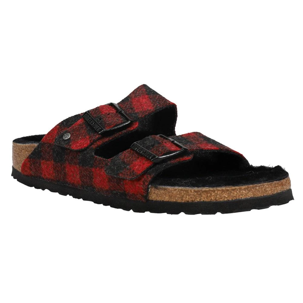 BIRKENSTOCK Arizona Plaid Shearling Suede Leather Footbed Sandals Narrow 2