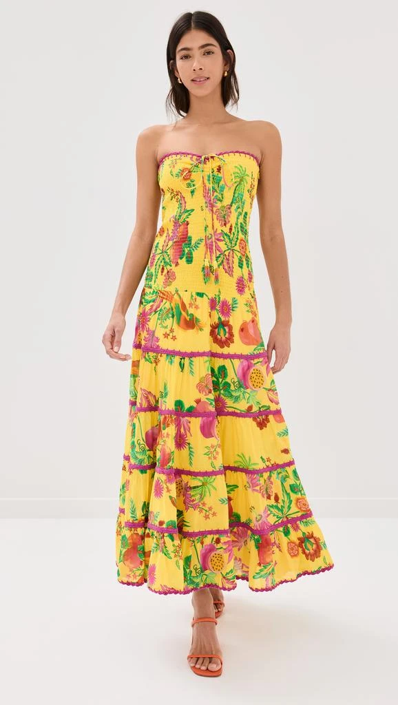Farm Rio Delicate Fruit Garden Yellow Smocked Maxi Dress 4