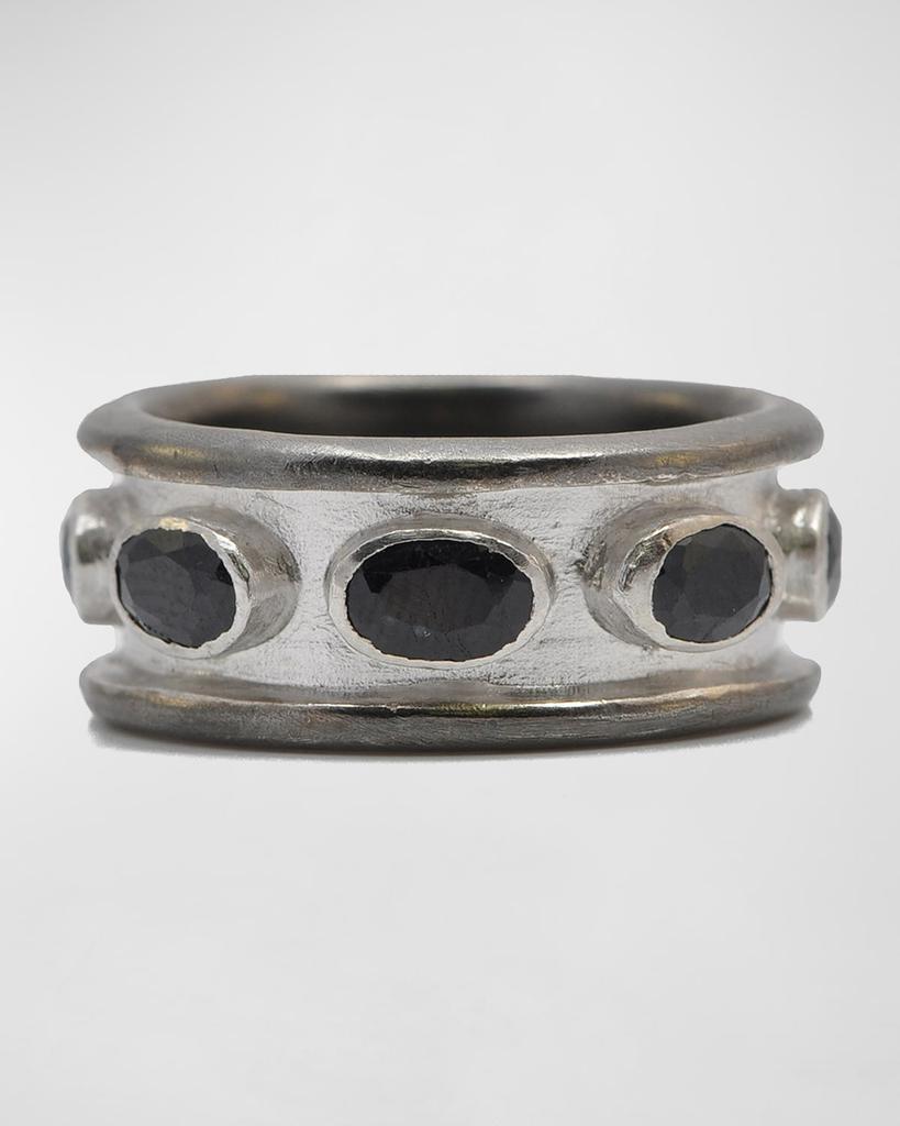 Armenta Men's Romero Blackened Silver/Sapphire Band Ring