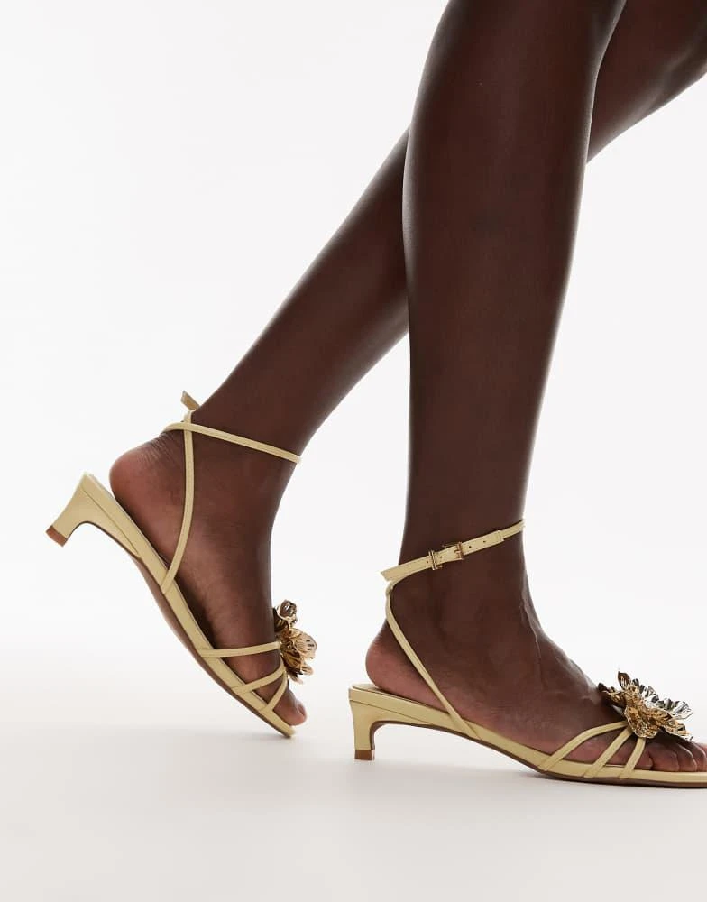Topshop Topshop Inaya kitten heel strappy sandal with gold flower in yellow 4