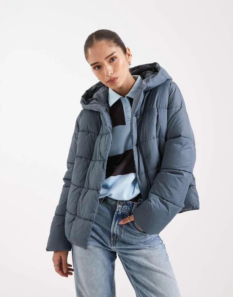 VERO MODA Vero Moda short puffer coat with hidden zip detail in stormy grey