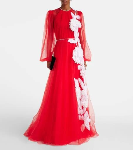 Costarellos Floral appliqué tulle gown 2