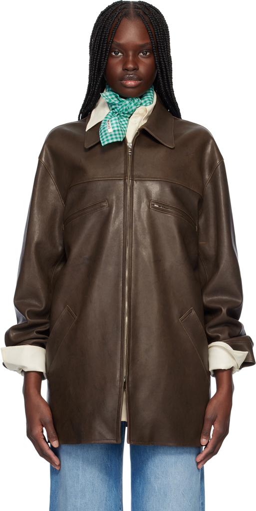 オーラリー　AURALEE LAMB LEATHER ZIP BLOUSON 3 Lamb Leather Zip Blouson in Dark Brown