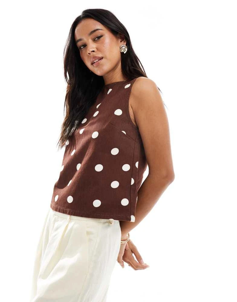ASOS ASOS DESIGN denim tank top in brown polka dot Lingerie