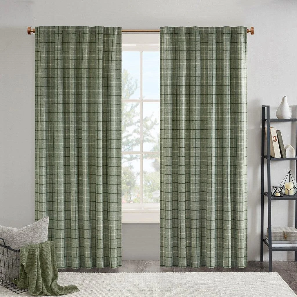 BreeBe Plaid Rod Pocket and Back Tab Curtain Panel with Fleece Lining Green 50x95
