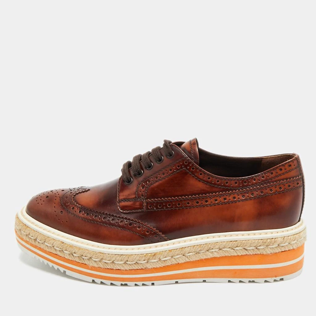 Prada Brown Brogue Leather Oxford Espadrille Sneakers Size  display picture 1