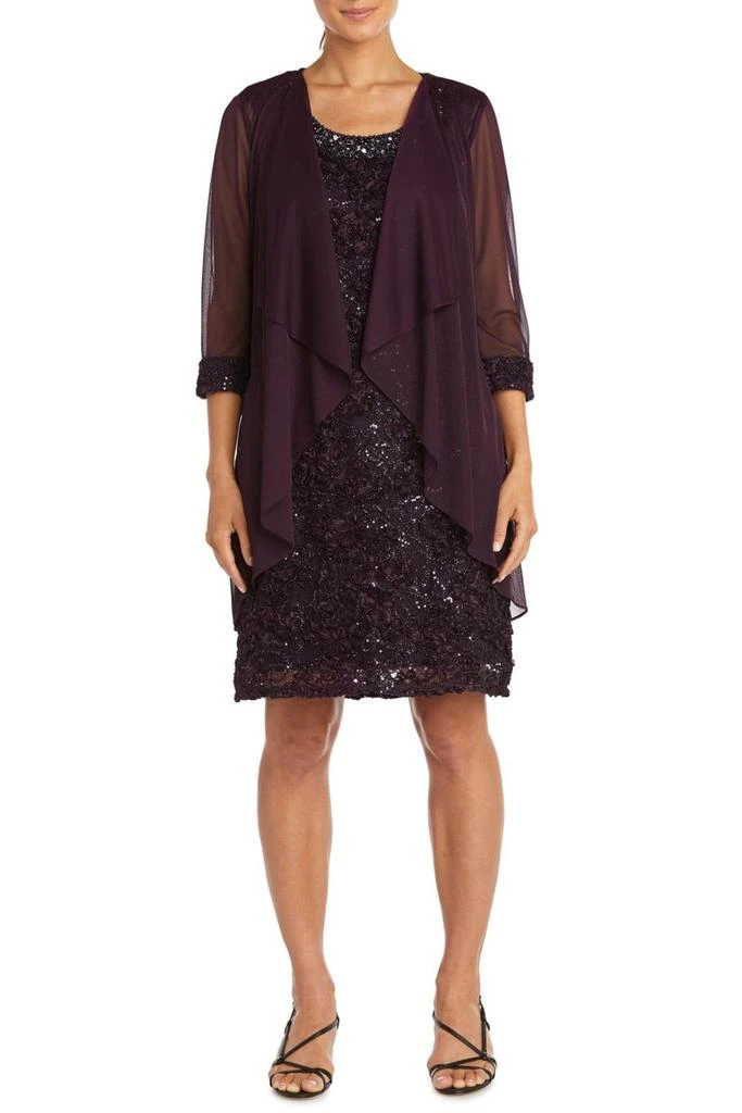 R&M Richards 3/4 Sleeve 2-Pc Evening Jacket & Dress Set In Plum - Jackets -  BeyondStyle