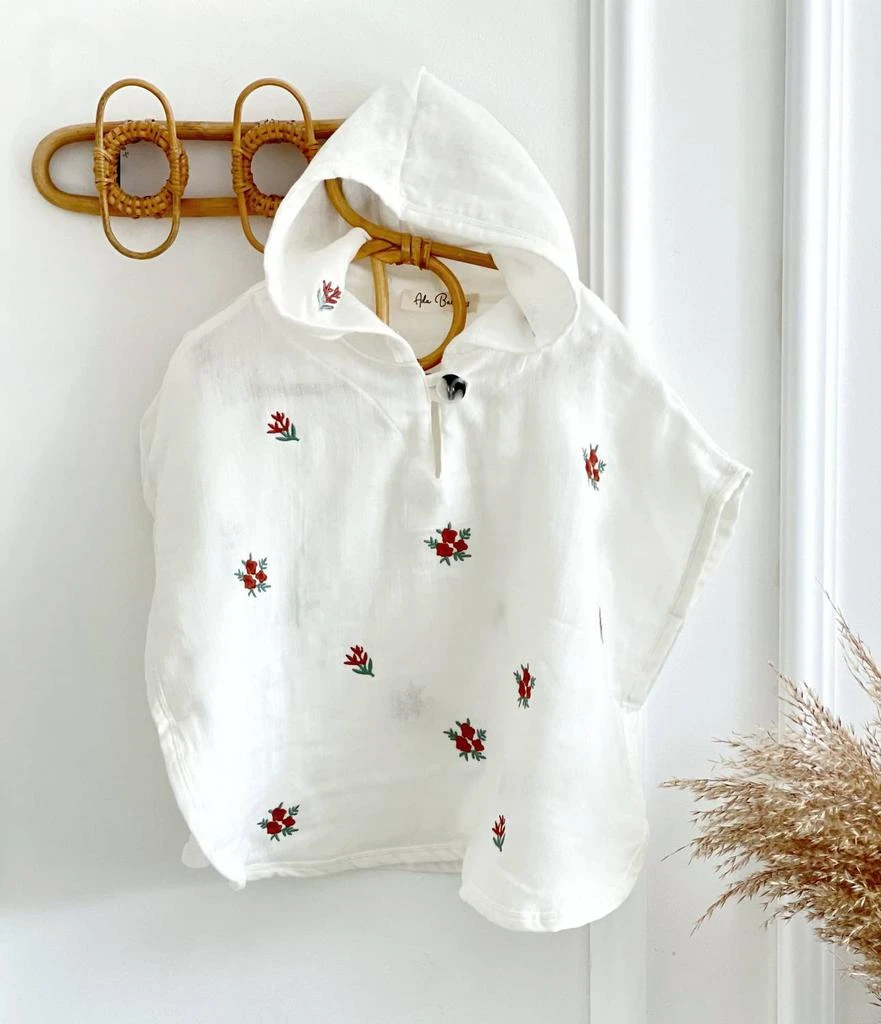 Ada Baby Floral Organic Muslin Poncho For Baby And Toddlers In White 3