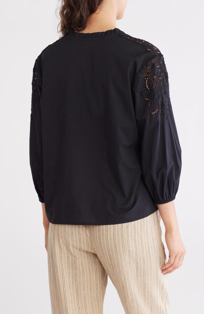 Caslon Eyelet Lace Balloon Sleeve Cotton Poplin Top