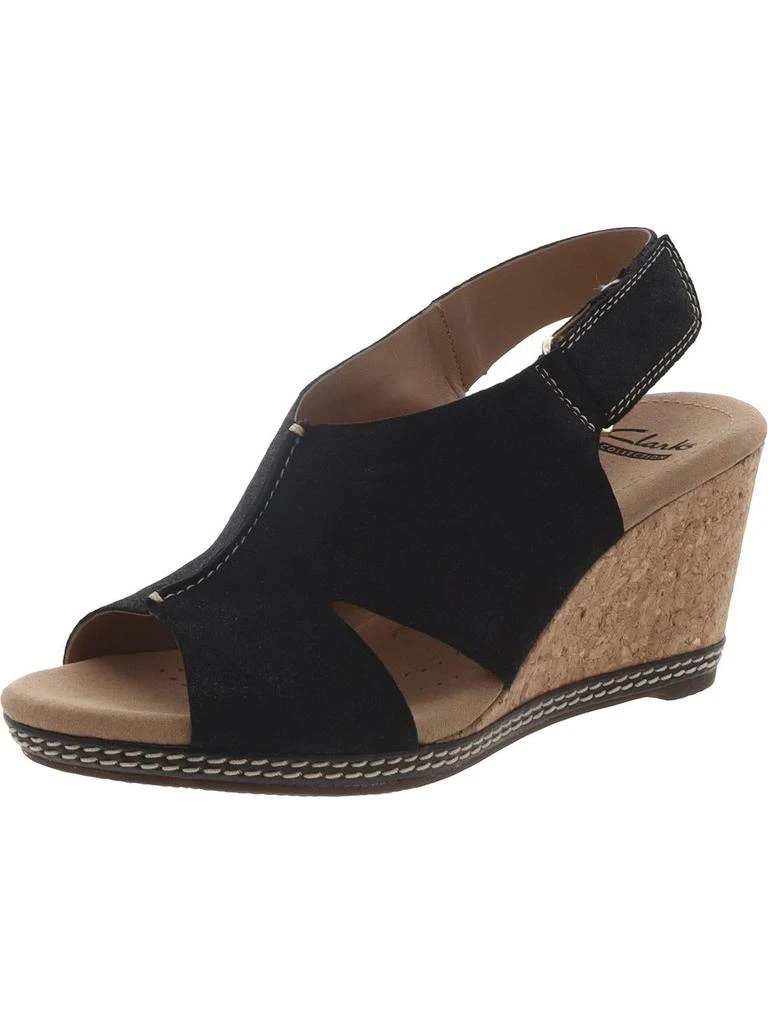 Clarks Helio Float4 Womens Faux Suede Cork Wedge Sandals 7