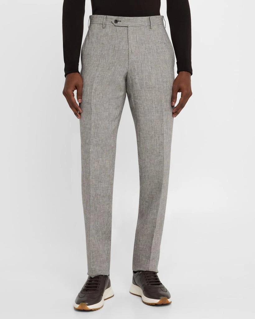 Zanella Men's Parker Linen Check Flat-Front Pants 4