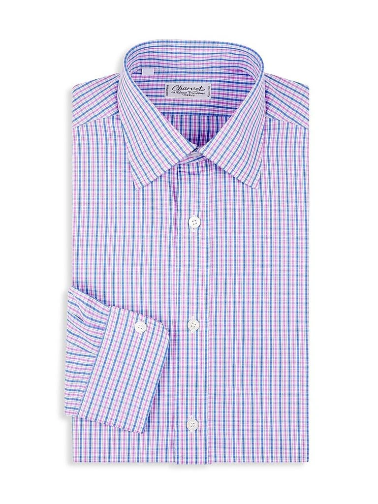 Charvet Plaid Cotton Chambray Dress Shirt 1