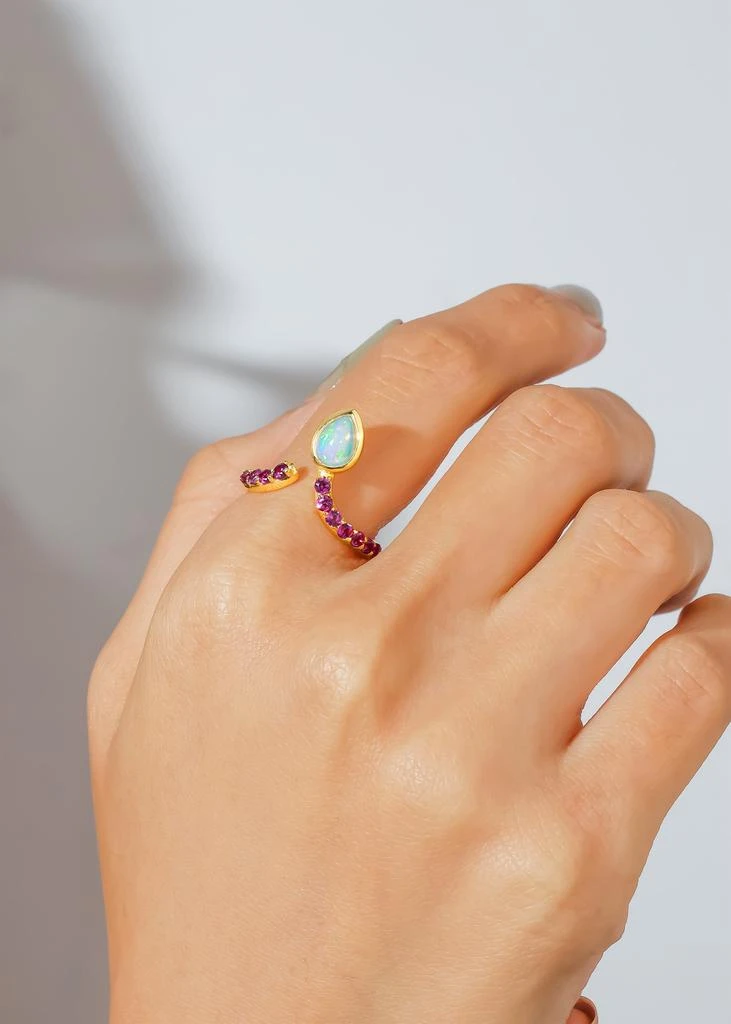 Tiramisu 14K Gold Plated Over 925 Sterling Silver Opal and Pink Sapphire Open Band Ring 2