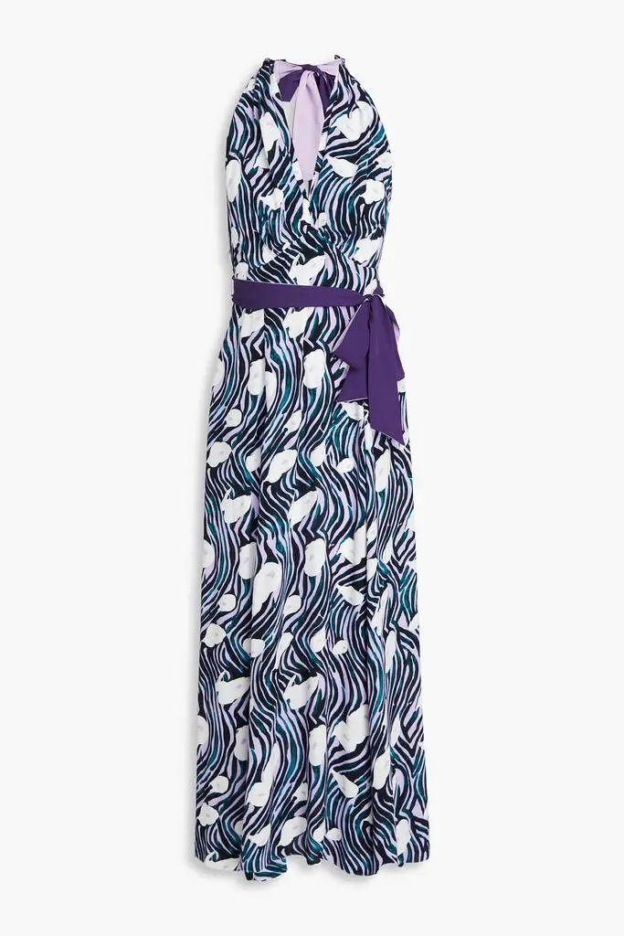 Diane von Furstenberg Mattia belted printed crepe halterneck maxi dress