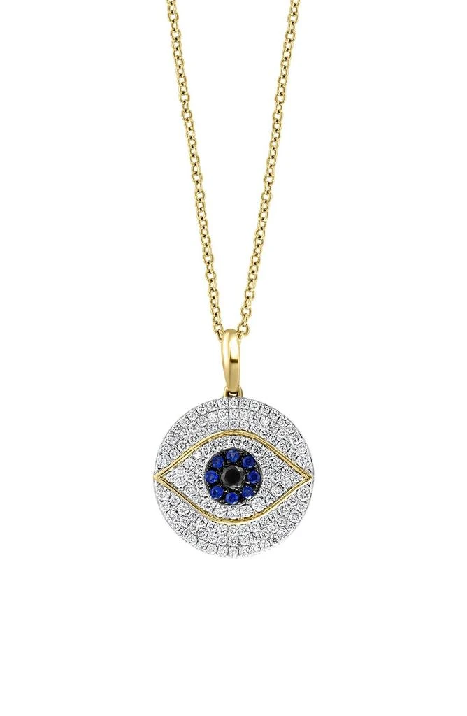 Effy 14K Yellow Gold Diamond & Sapphire Evil Eye Pendant Necklace 1