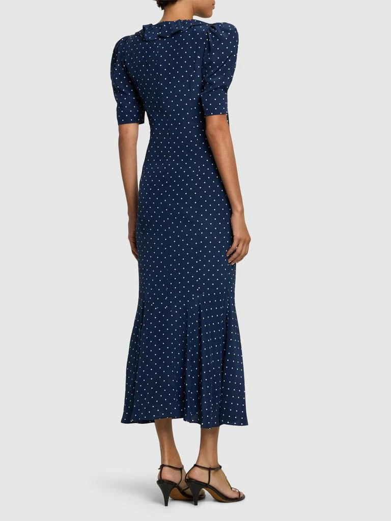 ALESSANDRA RICH Polka Dot Print Silk Midi Dress W/ruffle 2