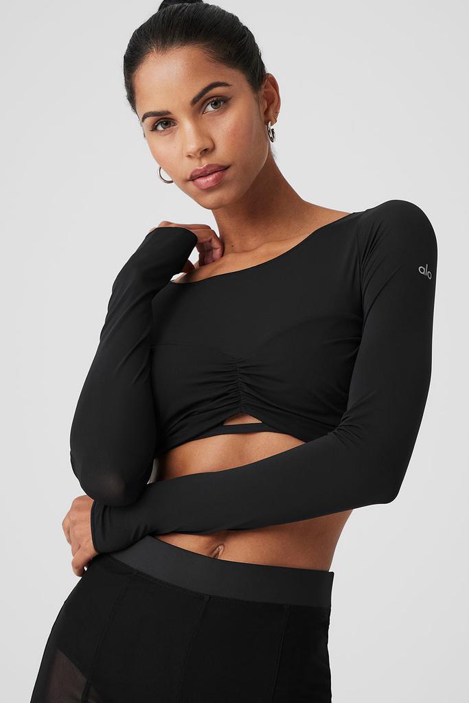 Alo Yoga Mesh Sheer Illusion Cropped Long Sleeve - Black