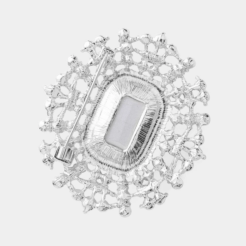 FASHNZFAB Rectangle Glass Stone Pointed Stone Embellished Pin Brooch 2