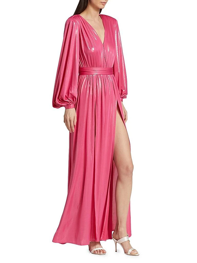 BRONX AND BANCO Zoe Billowy-Sleeve V-Neck Metallic Gown 4