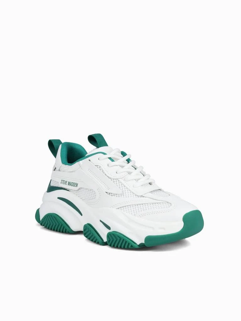 Steve Madden Women's Possession Sneaker In White & Emerald 2