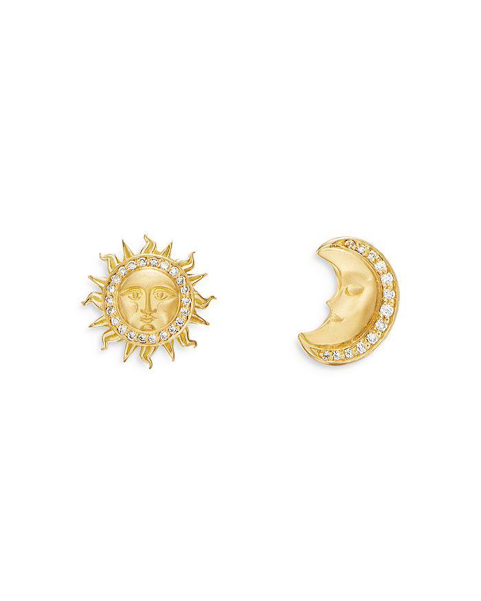 Temple St. Clair 18K Yellow Gold Celestial Diamond Sun 
Moon Mismatch Stud Earrings