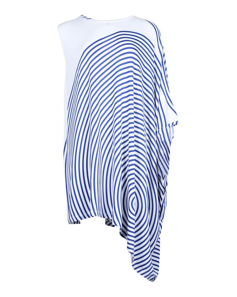 MAISON MARGIELA Striped Asymmetric Mini Dress in White and Blue Viscose