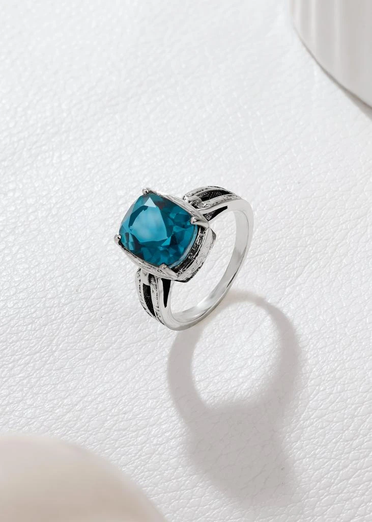 Tiramisu 925 Sterling Silver Ocean Flame Prong-Set Blue Topaz Textured Ring 4