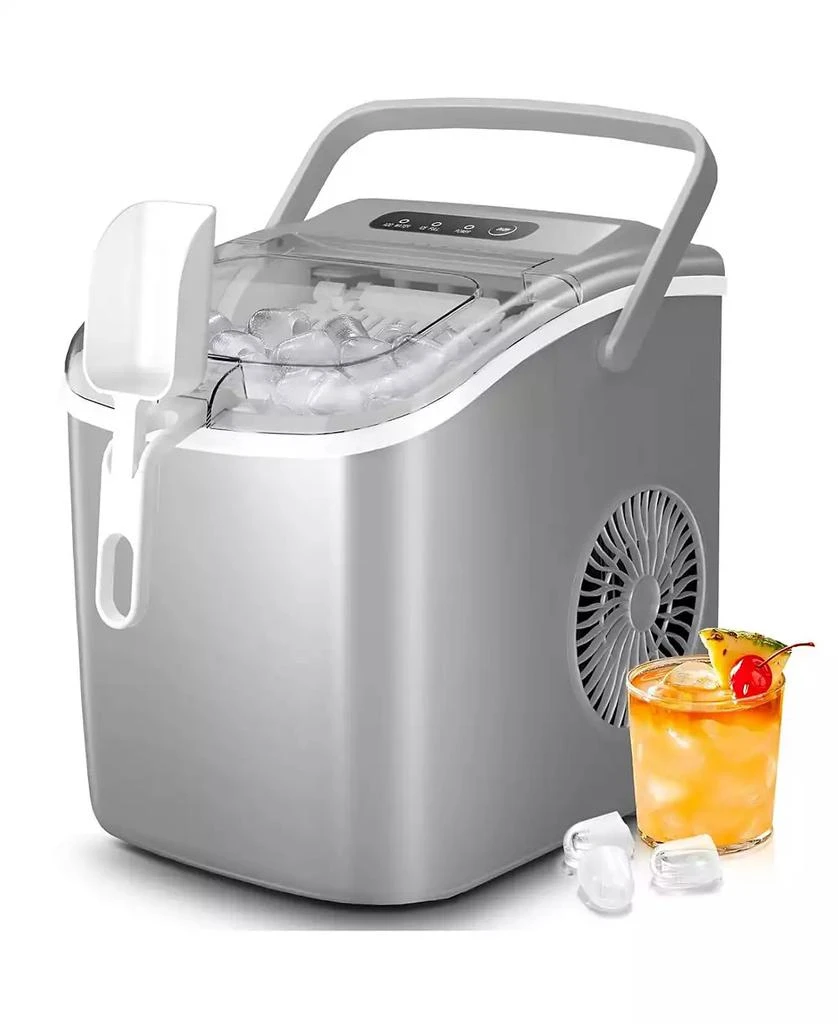Cowsar Countertop Ice Maker Machine with Handle,26Lbs/24H,9 Cubes Ready in 6 Mins,Self-Cleaning Function with Ice Scoop and Basket for Home/Office