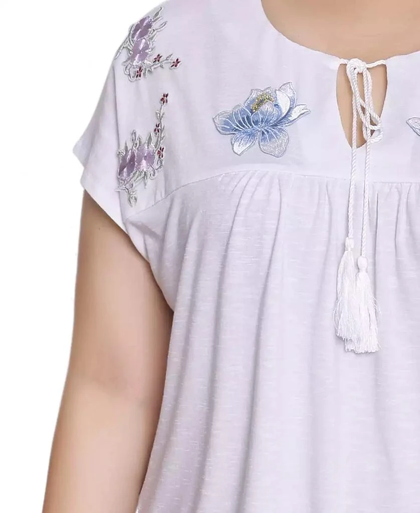 NY Collection Plus Size Embroidered Yoke Extended Sleeve Top 4