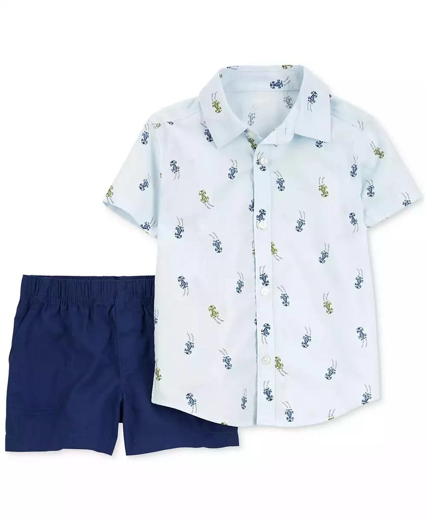 Carter's Toddler Boys Cotton Race Car Button-Down Shirt & Shorts, 2-Piece Set 1
