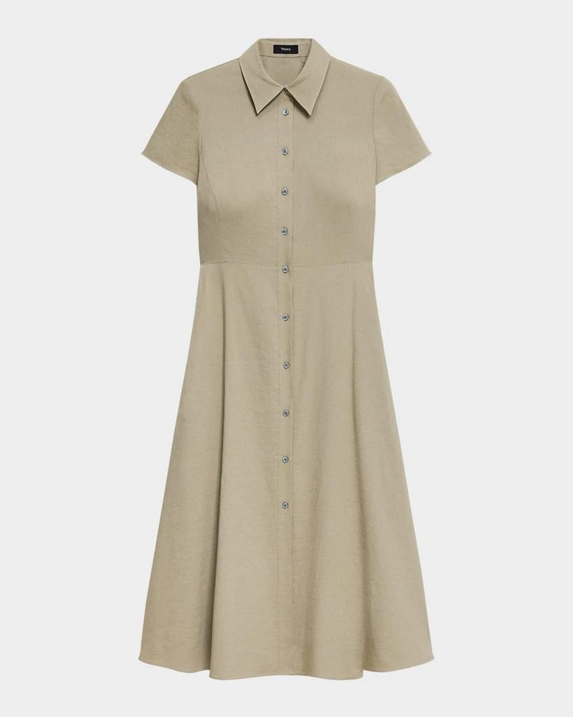 Theory Good Linen Short-Sleeve Button-Front Midi Shirt Dress 1