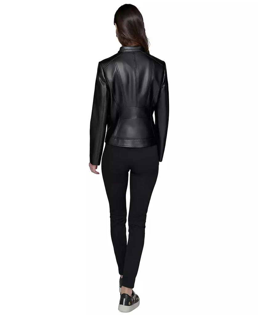 Karl Lagerfeld Paris Women's Fitted Mock-Neck Faux-Leather Jacket 2