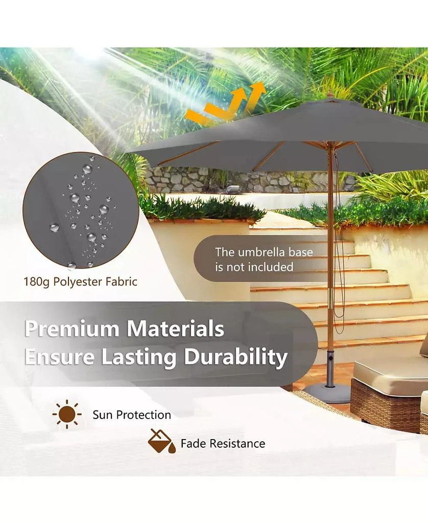 GOUUN 10 Feet Patio Umbrella with 8 Wooden Ribs and 3 Adjustable Heights 7