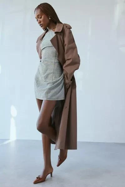 Urban Outfitters UO Riley Y-Neck Linen-Blend Gingham Mini Dress 2