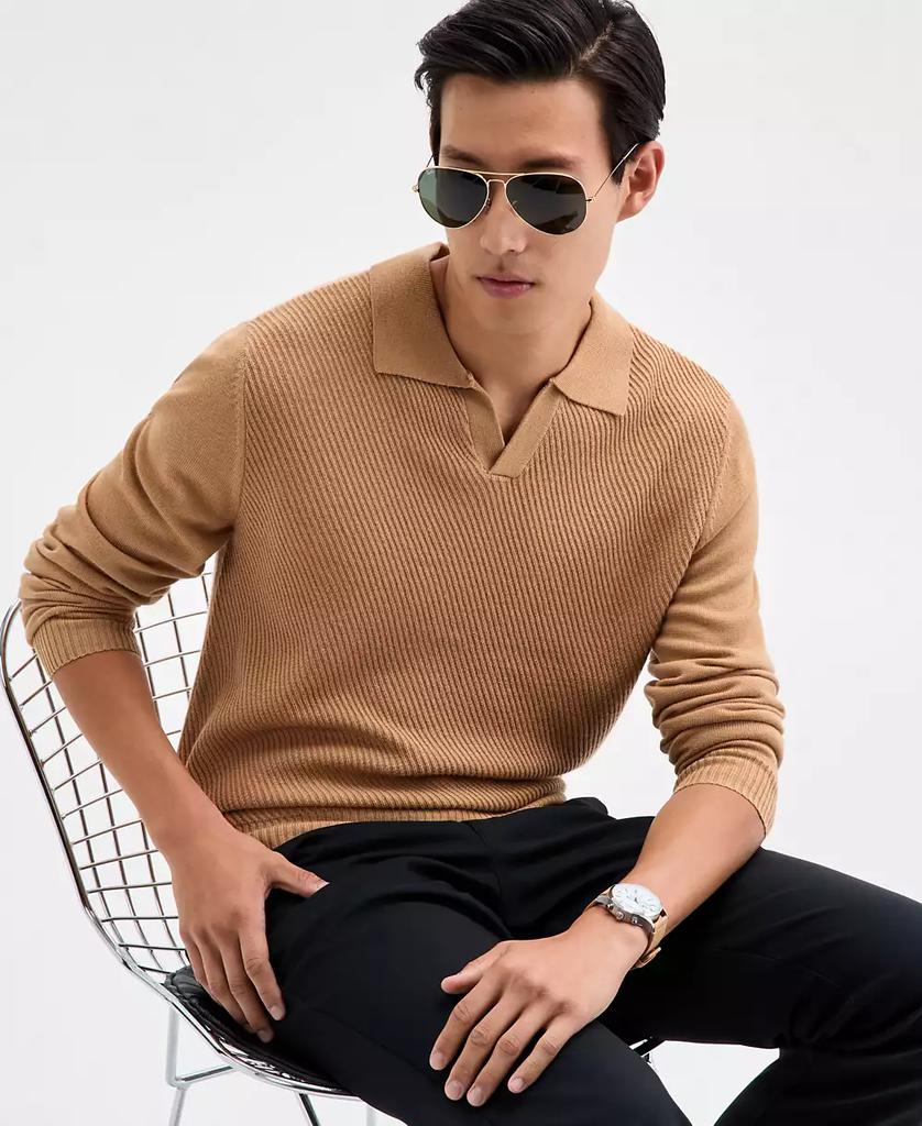 Alfani Men's Long Sleeve Textured Merino Polo Sweater, Macy's Exclusive