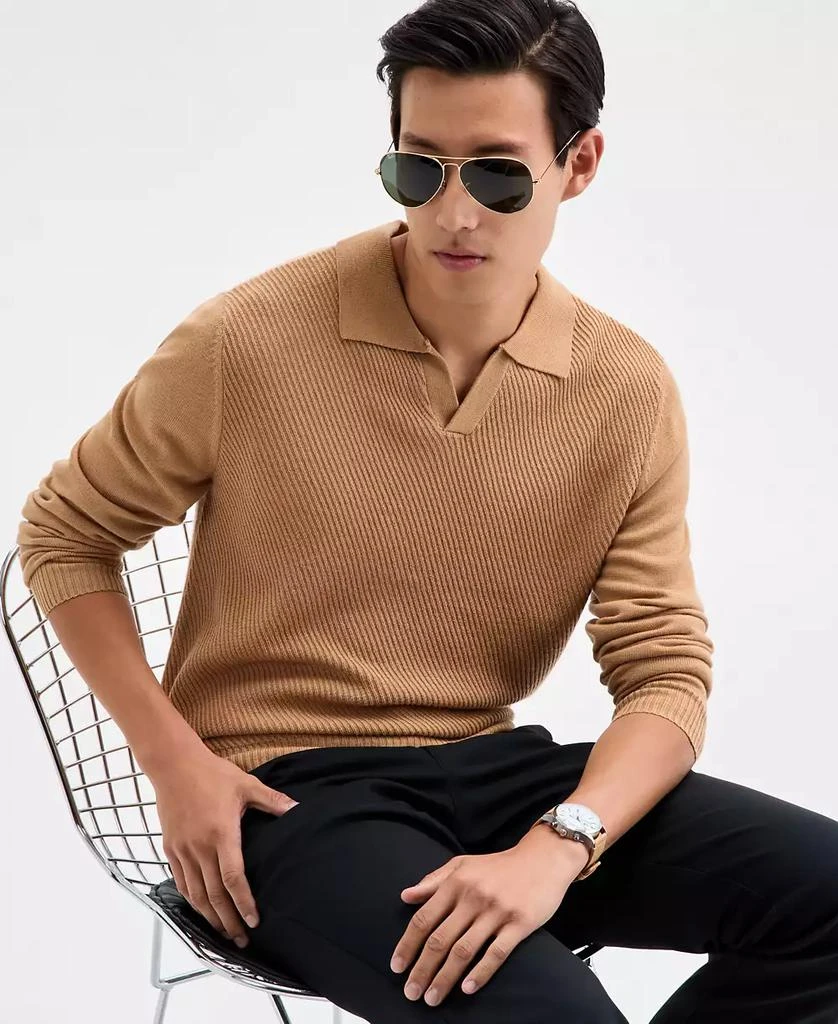 Alfani Men's Long Sleeve Textured Merino Polo Sweater, Macy's Exclusive 1