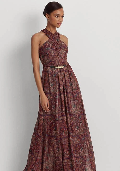 Ralph Lauren Paisley Metallic Chiffon Halter Gown - Dresses & Skirts - Free  Shipping - BeyondStyle