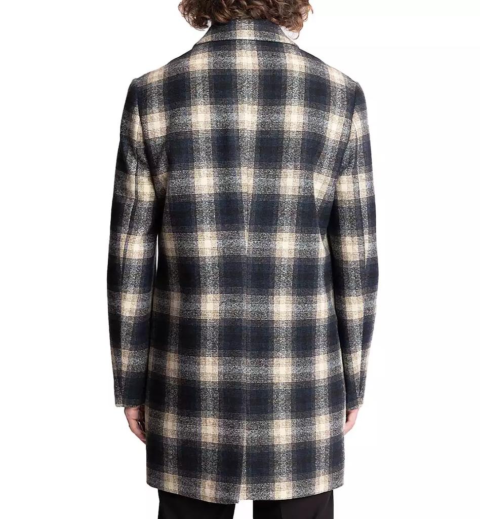 Paisley & Gray Men's Navy & Cream Buffalo Plaid Topper Coat