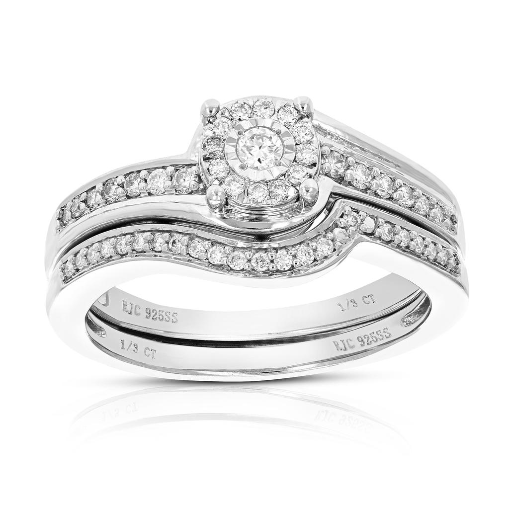 Vir Jewels 1/3 cttw Round Cut Lab Grown Diamond Bridal Set .925 Sterling Silver Prong Set