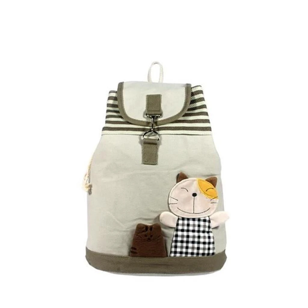 Blancho Bedding K233-GRAY Happy Cat Fabric Art School Backpack / Outdoor Backpack