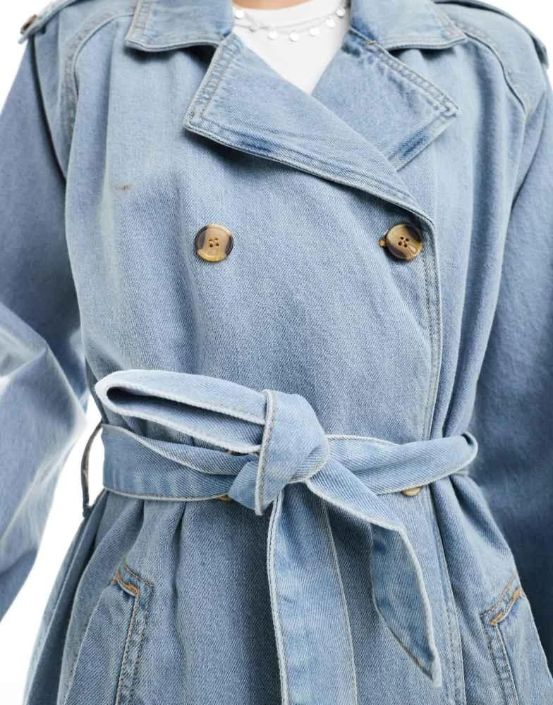Brave Soul Brave Soul denim trench coat in blue bleach wash 2
