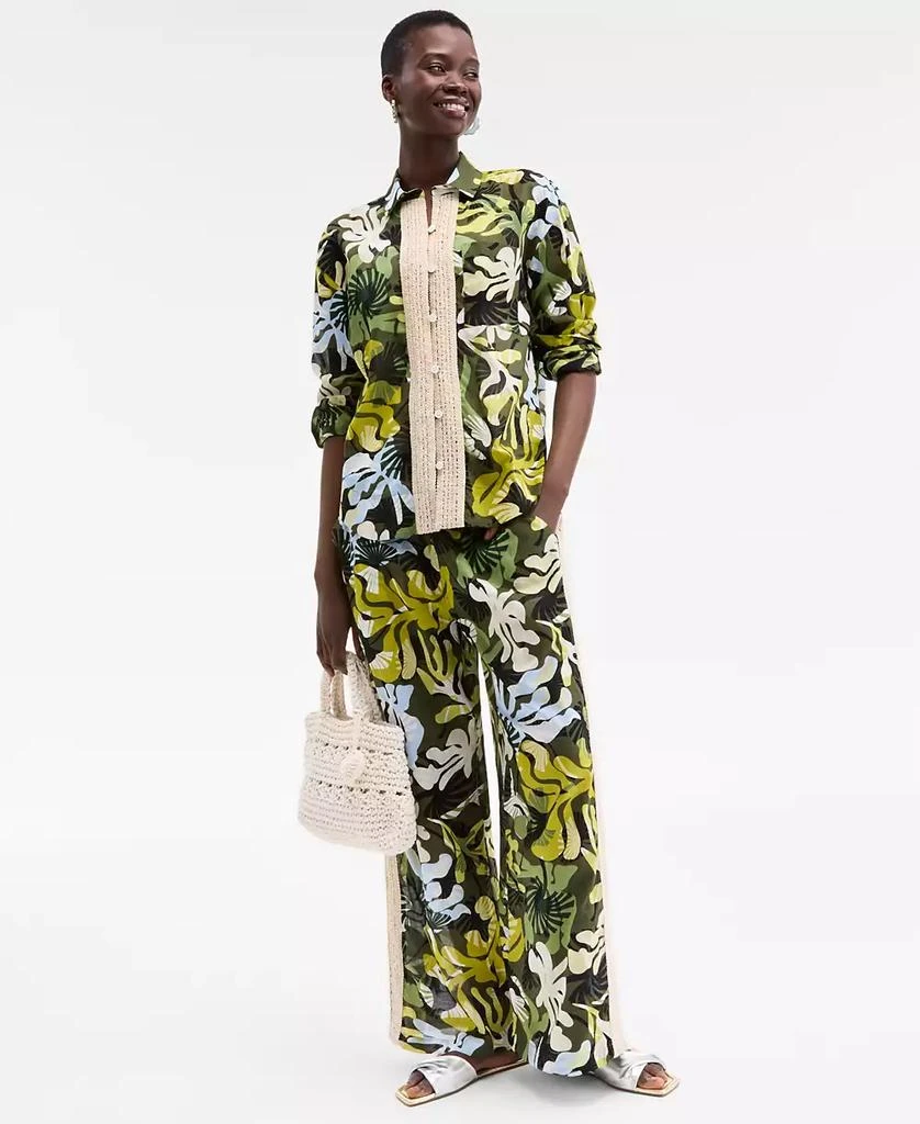 On 34th Women's Leaf-Print Crochet-Trim Wide-Leg Pants, Exclusively at Macy's 7