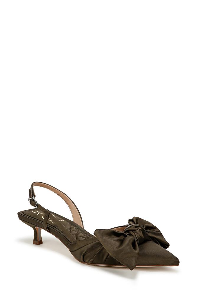 Sam Edelman Treena Bow Plissé Pointed Toe Kitten Heel Sandal