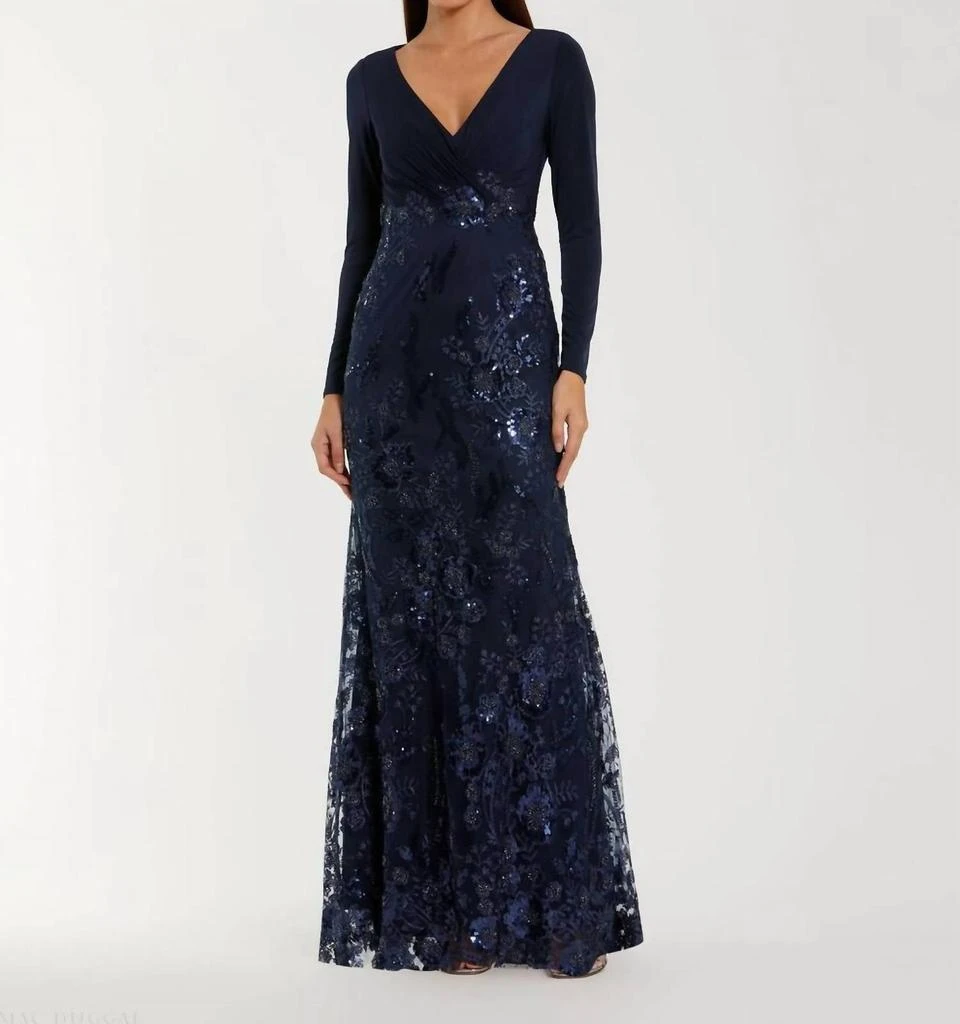 Mac Duggal Mac Duggal - Embellished Long Sleeve Wrap Over Trumpet Gown