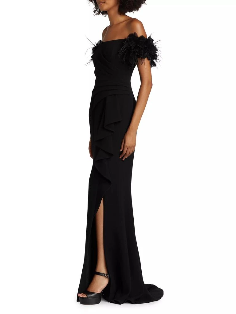 Teri Jon Feather-Embellished Crepe Off-The-Shoulder Gown 2