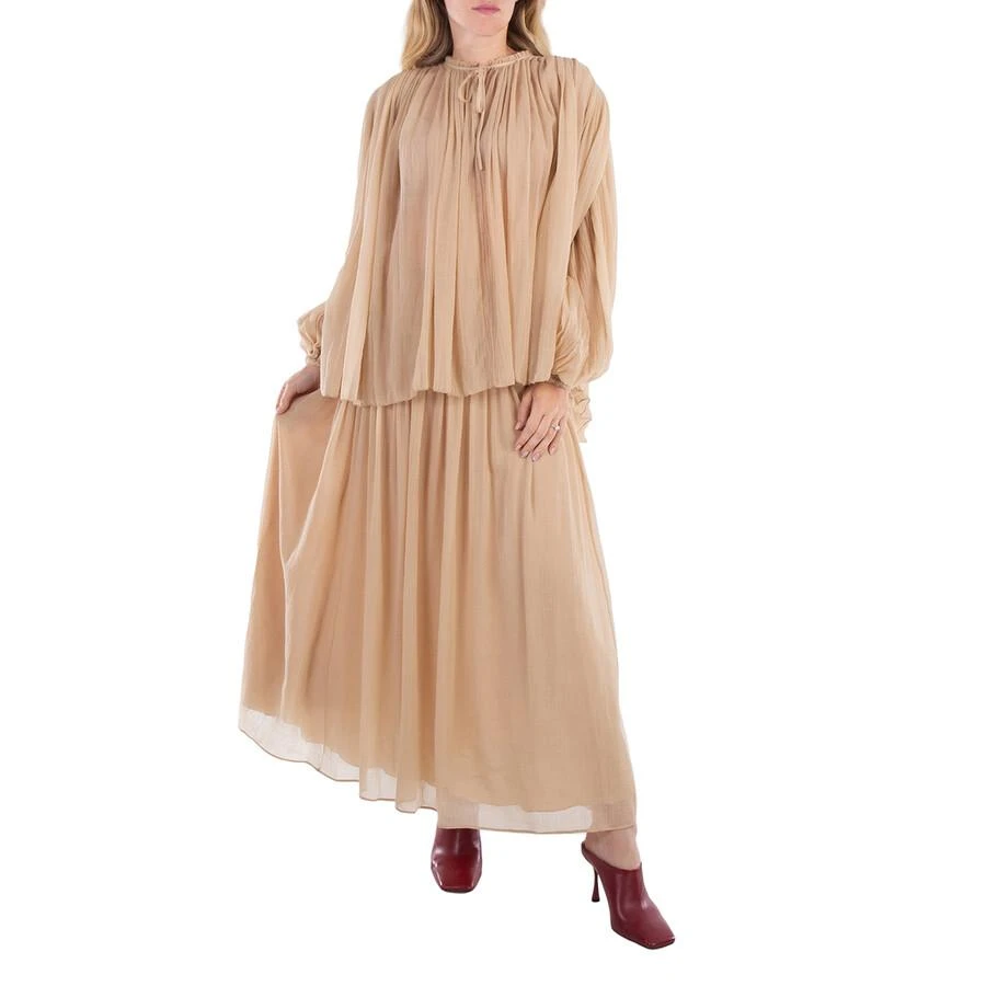 Chloé Ladies Barley Brown Wool Flared Long Skirt 2